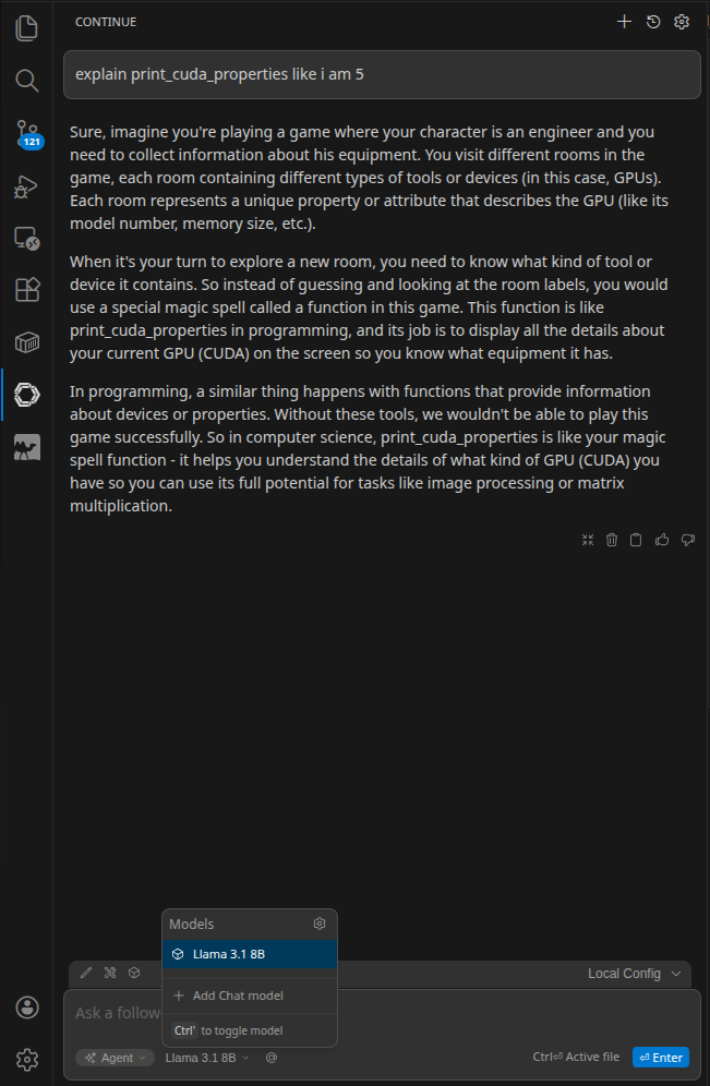 Continue chat interface